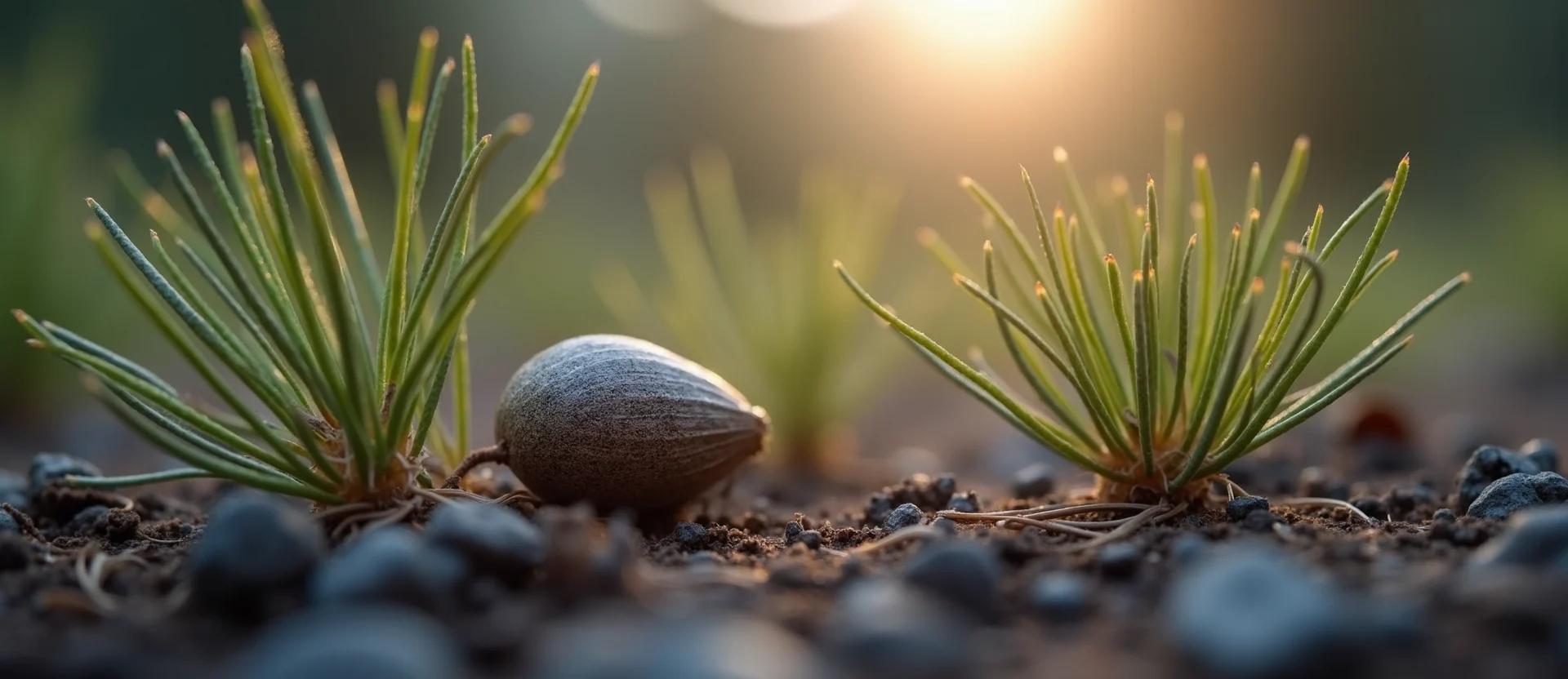 Symbolizing Seed/New Beginning: A local Mountain Mahogany single pine seed on dry earth. - AI Generated