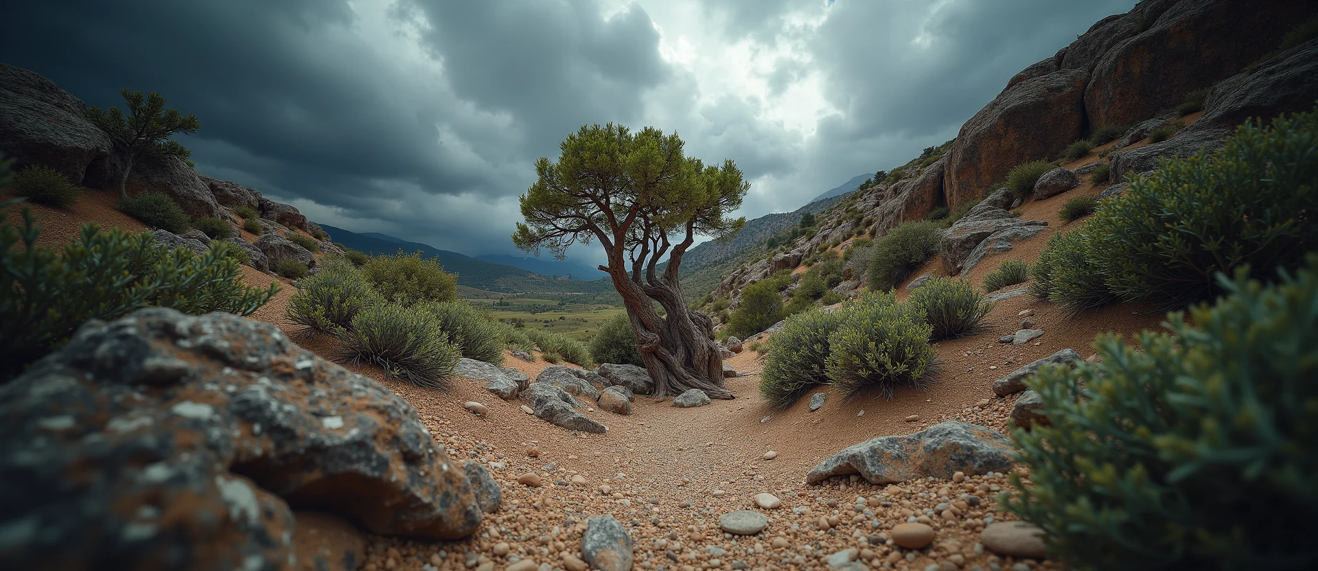 Symbolizing Growth/Resilience: A local Manzanita tree growing out of a rock cleft. - AI Generated