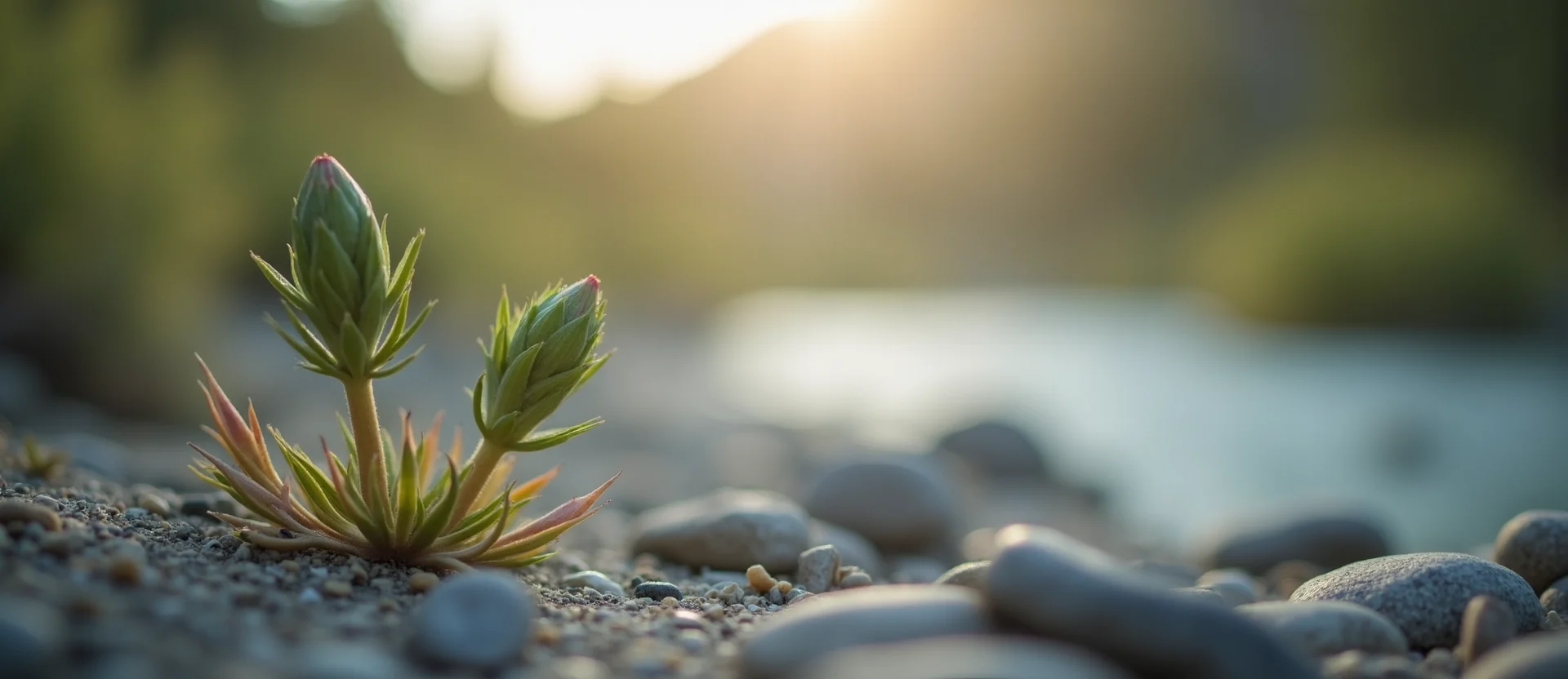 Symbolizing Seed/New Beginning: A local Indian Paintbrush new green bud on a branch. - AI Generated