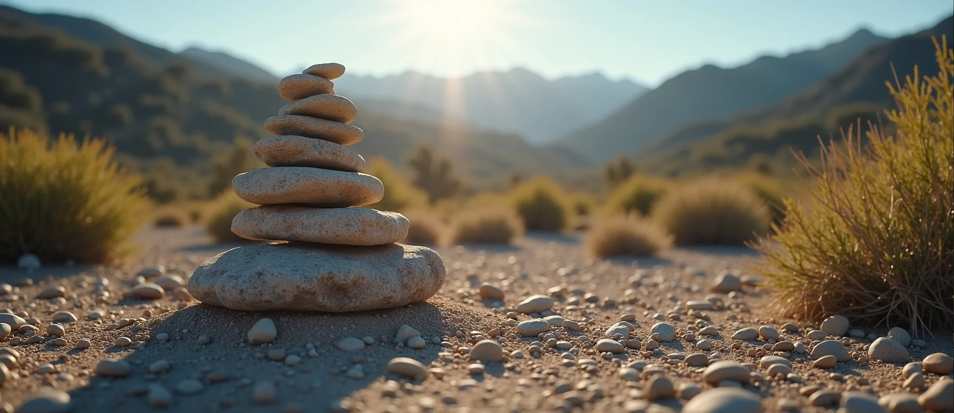 Symbolizing Stability/Peak: A local Manzanita ancient rock cairn. - AI Generated