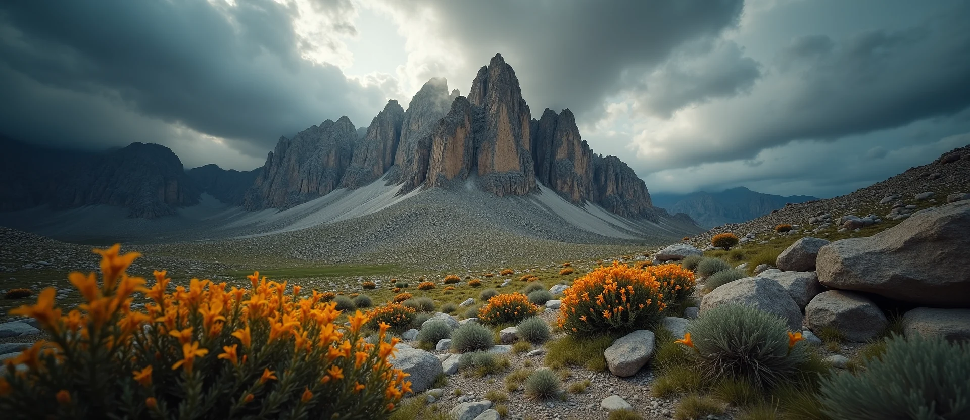 Symbolizing Stability/Peak: A local Indian Paintbrush jagged granite peak. - AI Generated