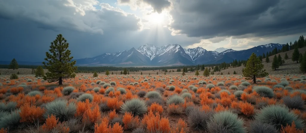 Symbolizing Identity/Local: A local Indian Paintbrush Sierra Nevada skyline. - AI Generated
