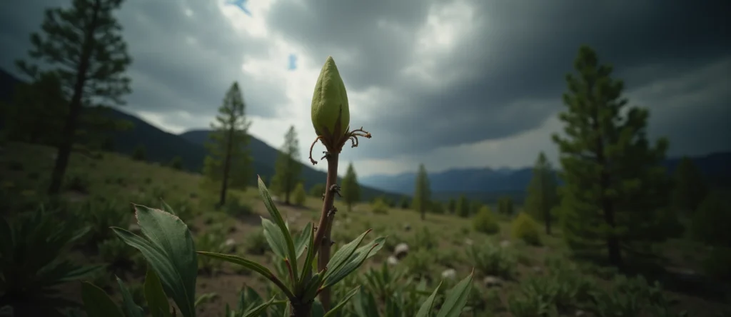 Symbolizing Seed/New Beginning: A local Desert Peach new green bud on a branch. - AI Generated