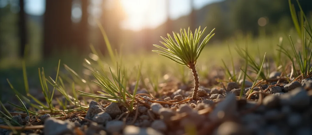 Symbolizing Seed/New Beginning: A local Desert Peach sprouting sagebrush seedling. - AI Generated