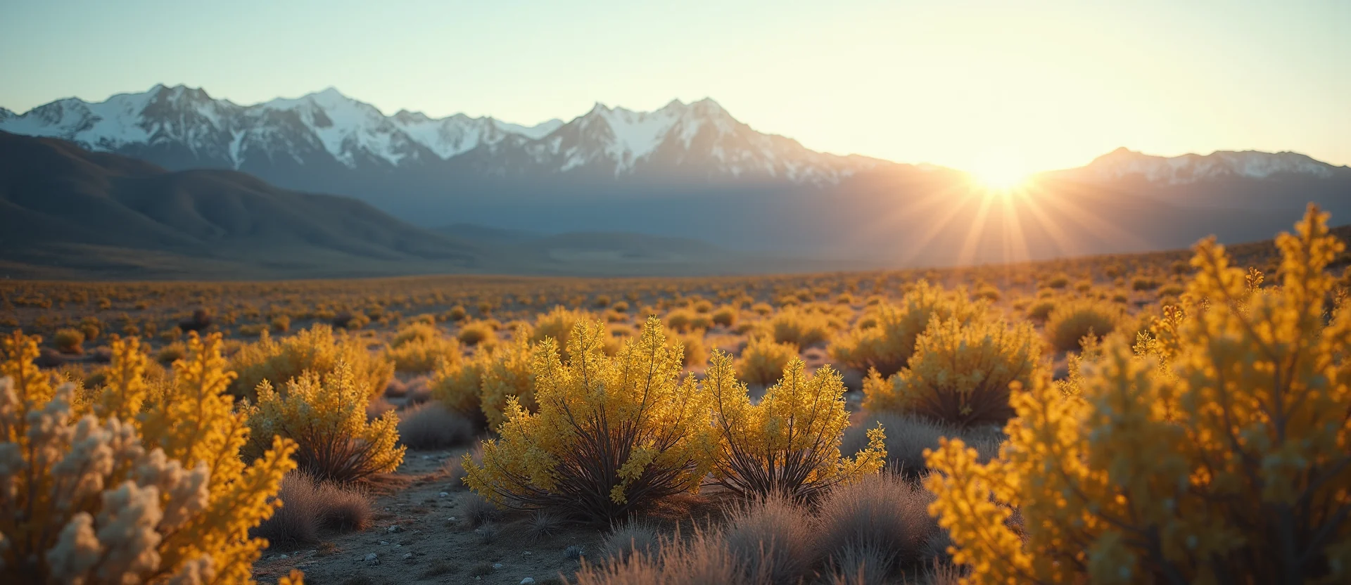 Symbolizing Identity/Local: A local Rabbitbrush Sierra Nevada skyline. - AI Generated