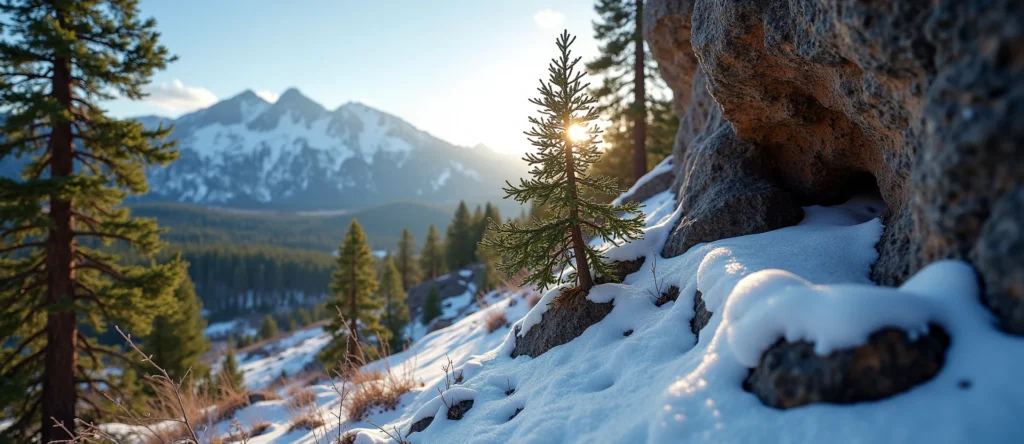 Symbolizing Growth/Resilience: A local Ponderosa Pine tree growing out of a rock cleft. - AI Generated