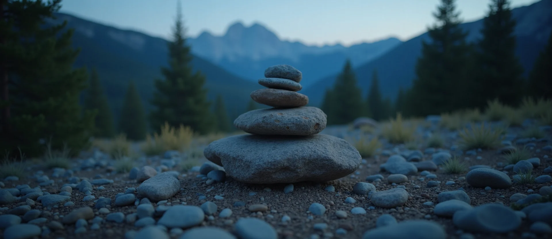 Symbolizing Stability/Peak: A local Quaking Aspen ancient rock cairn. - AI Generated