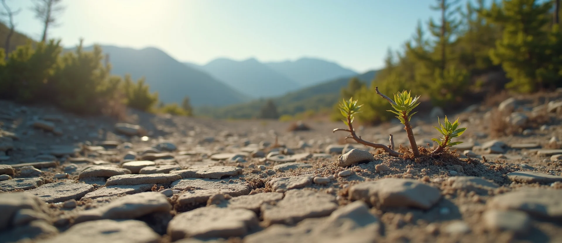 Symbolizing Seed/New Beginning: A local Manzanita shoot emerging from cracked soil. - AI Generated