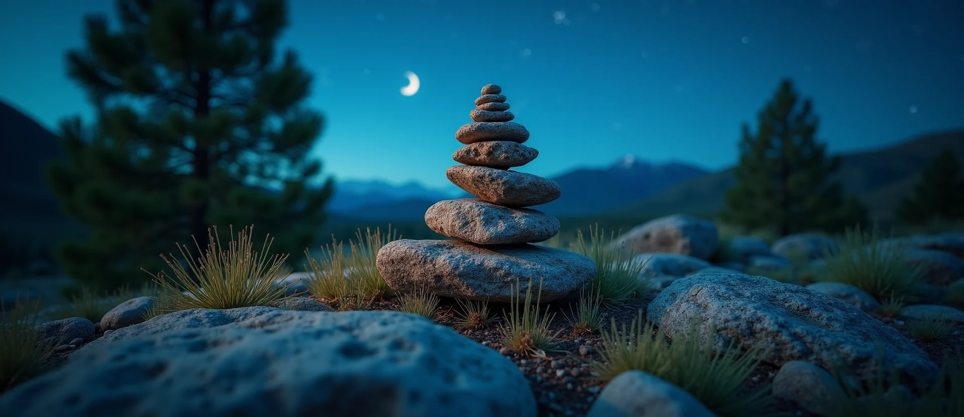 Symbolizing Stability/Peak: A local Quaking Aspen ancient rock cairn. - AI Generated