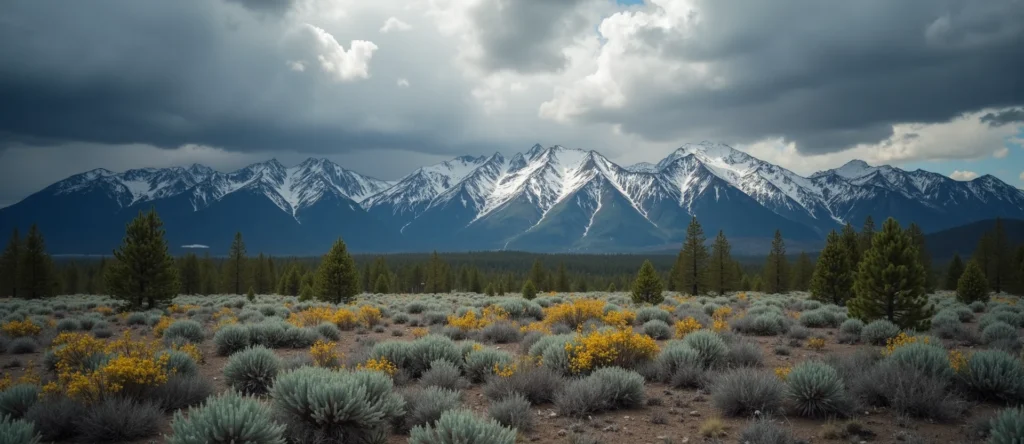 Symbolizing Identity/Local: A local Indian Paintbrush Sierra Nevada skyline. - AI Generated
