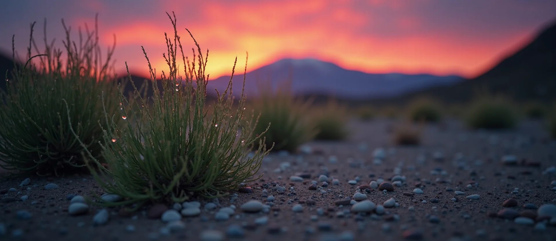 Symbolizing Flow/Cleansing: A local Sagebrush (Artemisia tridentata) raindrops on desert leaves. - AI Generated