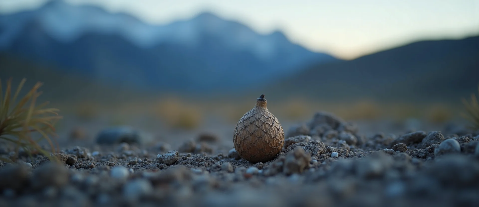 Symbolizing Seed/New Beginning: A local Desert Peach single pine seed on dry earth. - AI Generated