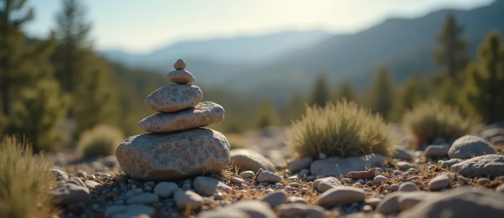 Symbolizing Stability/Peak: A local Sierra Juniper ancient rock cairn. - AI Generated