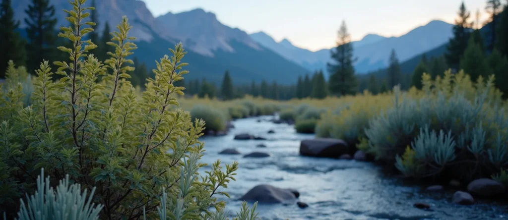 Symbolizing Flow/Cleansing: A local Rabbitbrush babbling mountain creek. - AI Generated