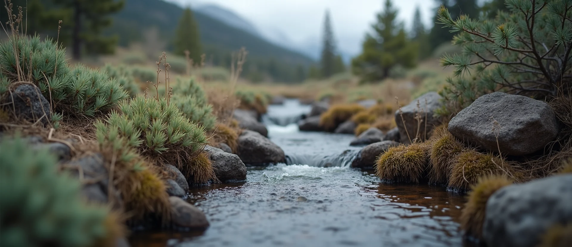 Symbolizing Flow/Cleansing: A local Rabbitbrush hidden small waterfall. - AI Generated