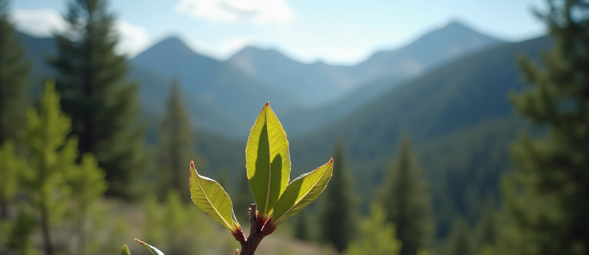 Symbolizing Seed/New Beginning: A local Ponderosa Pine new green bud on a branch. - AI Generated