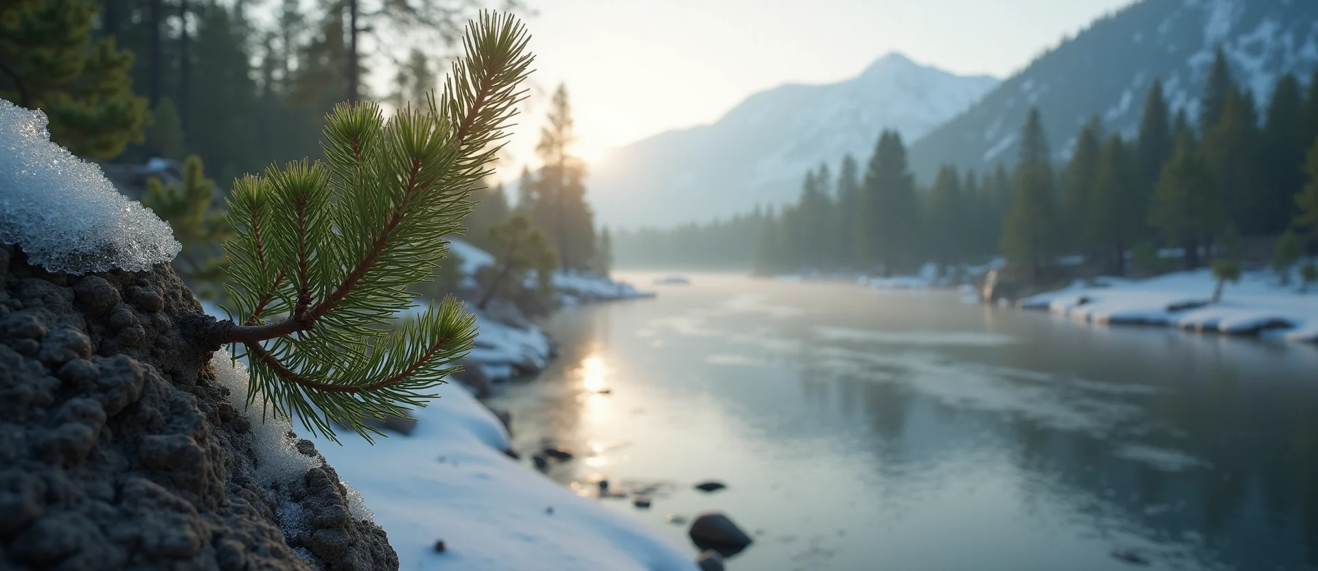 Symbolizing Seed/New Beginning: A local Ponderosa Pine new green bud on a branch. - AI Generated