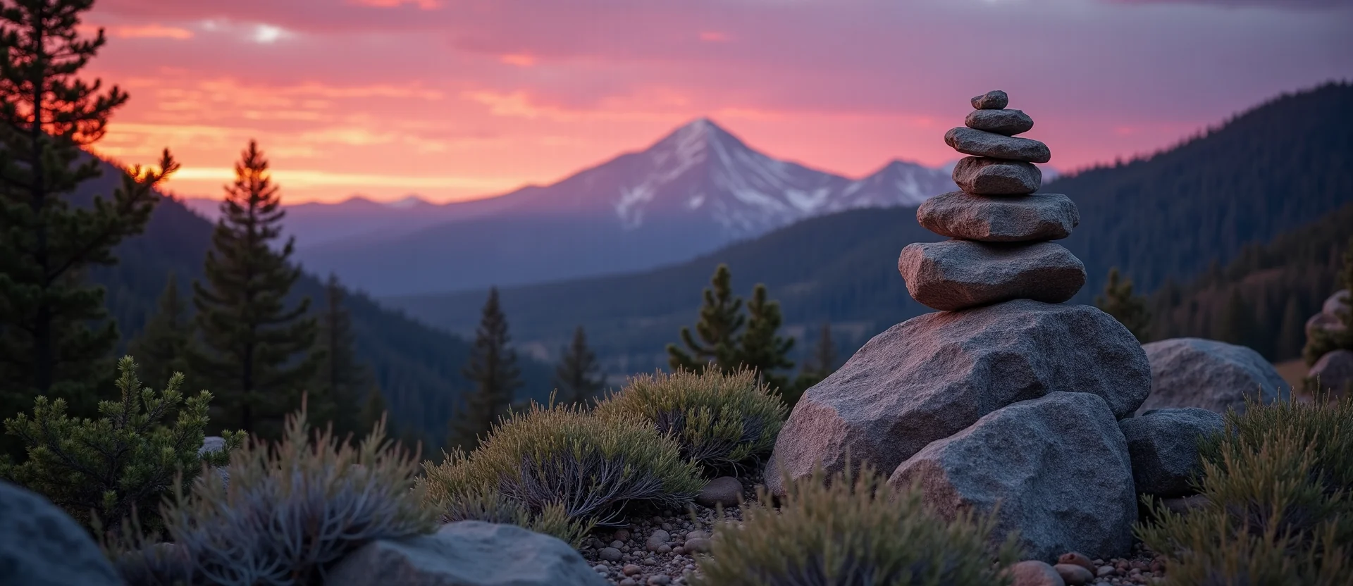 Symbolizing Stability/Peak: A local Manzanita ancient rock cairn. - AI Generated