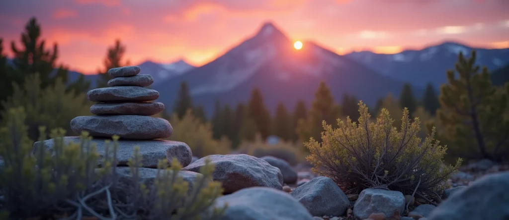 Symbolizing Stability/Peak: A local Sierra Juniper ancient rock cairn. - AI Generated