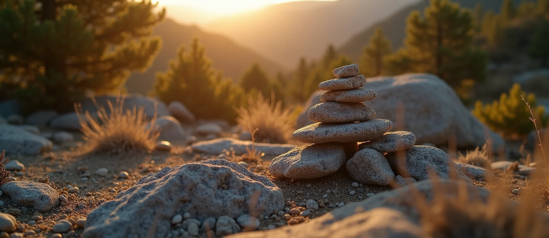 Symbolizing Stability/Peak: A local Sierra Juniper ancient rock cairn. - AI Generated