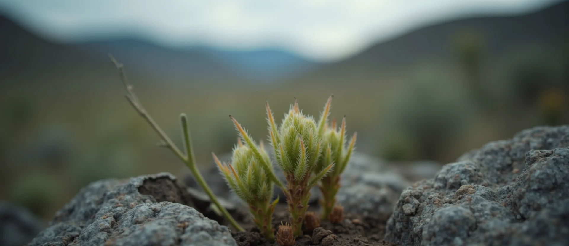 Symbolizing Seed/New Beginning: A local Indian Paintbrush new green bud on a branch. - AI Generated
