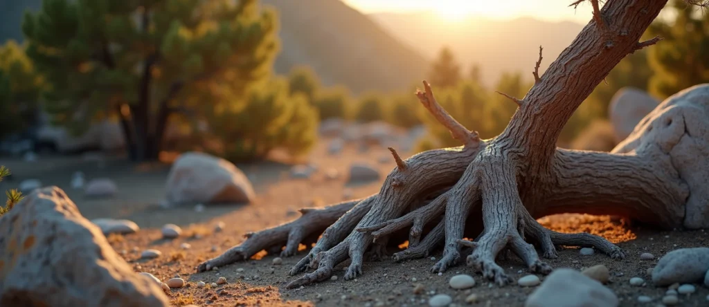 Symbolizing Growth/Resilience: A local Sierra Juniper gnarled juniper roots. - AI Generated
