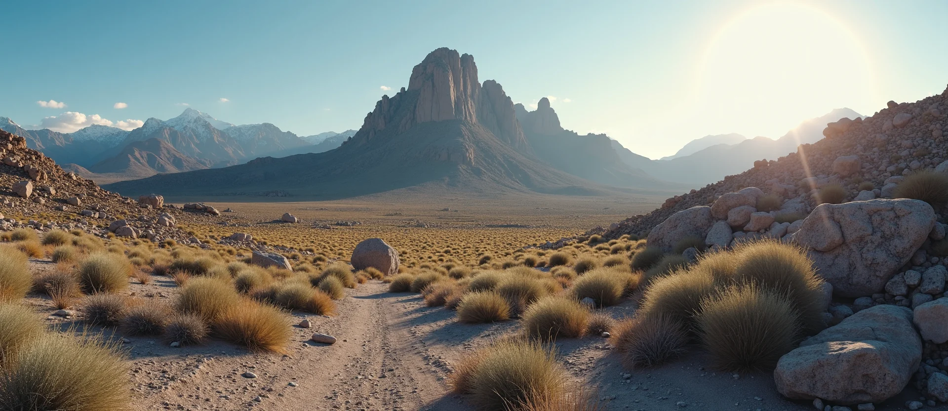 Symbolizing Stability/Peak: A local Desert Peach jagged granite peak. - AI Generated