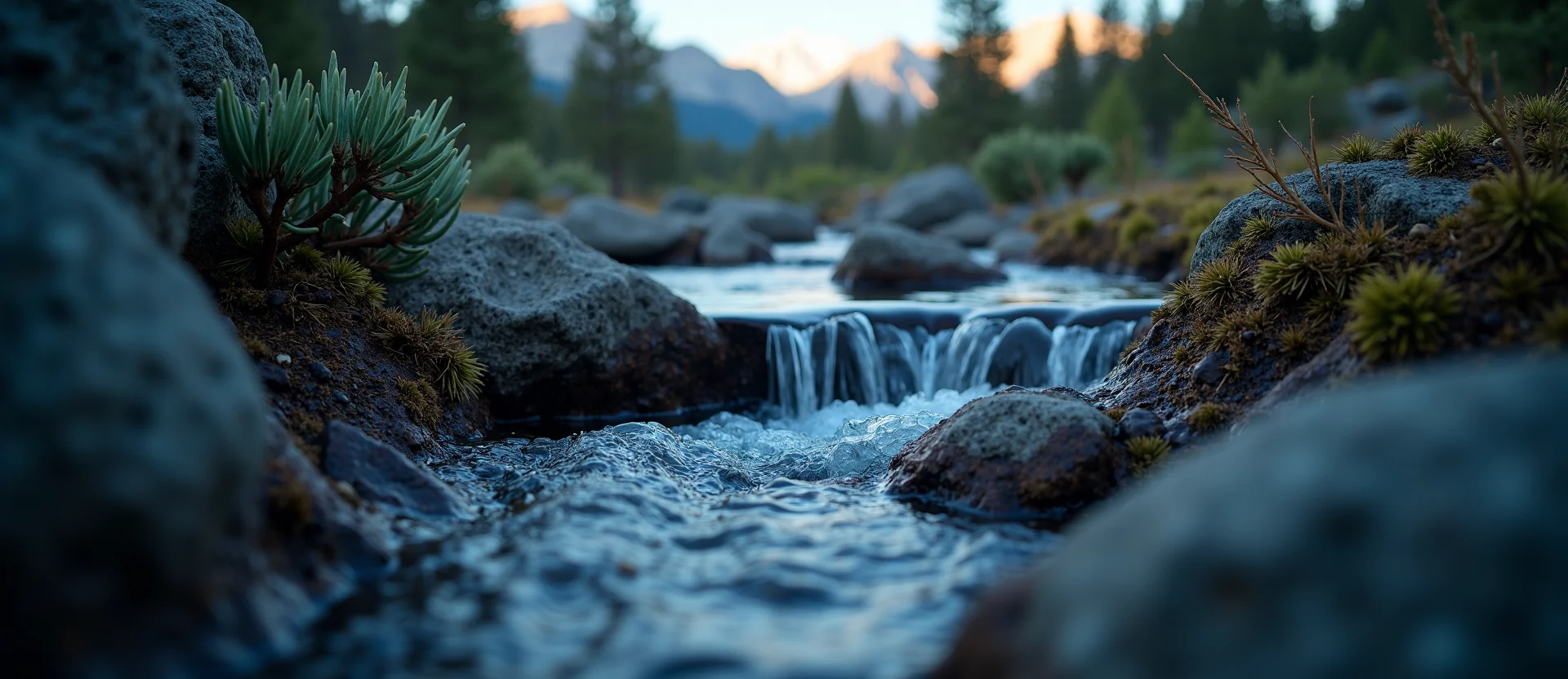 Symbolizing Flow/Cleansing: A local Sierra Juniper hidden small waterfall. - AI Generated