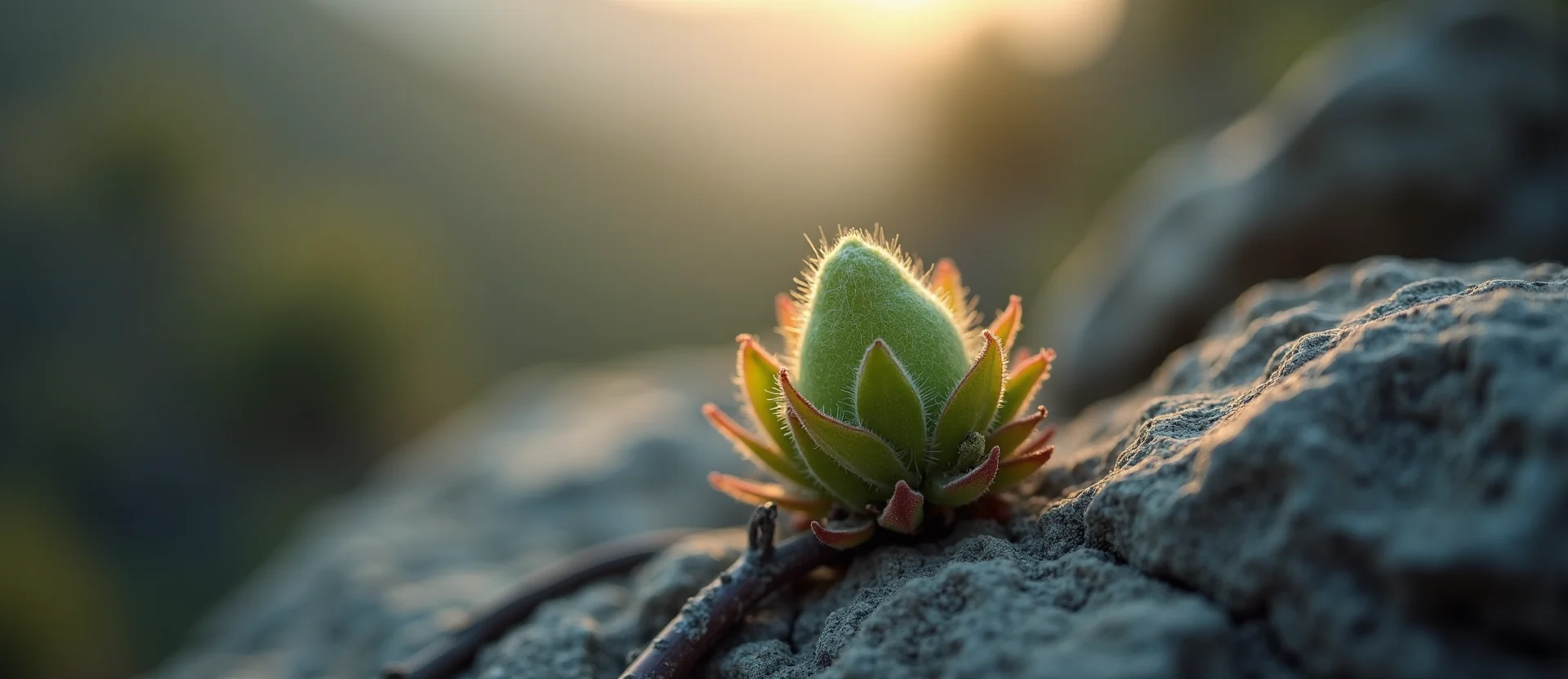 Symbolizing Seed/New Beginning: A local Rabbitbrush new green bud on a branch. - AI Generated