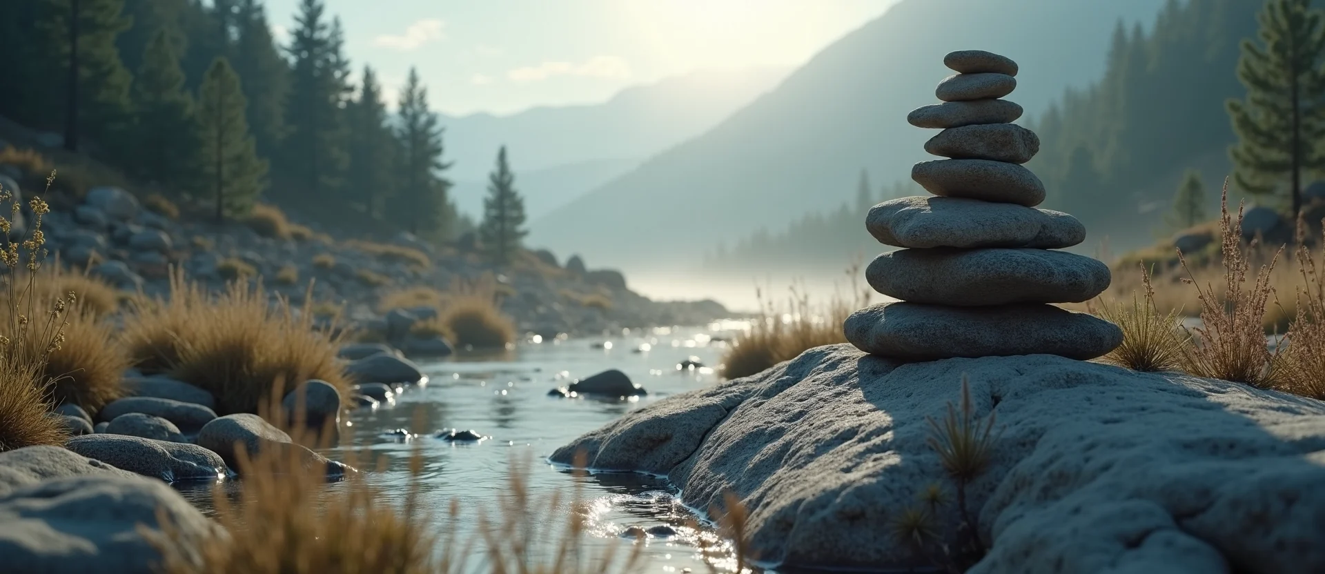 Symbolizing Stability/Peak: A local Manzanita ancient rock cairn. - AI Generated