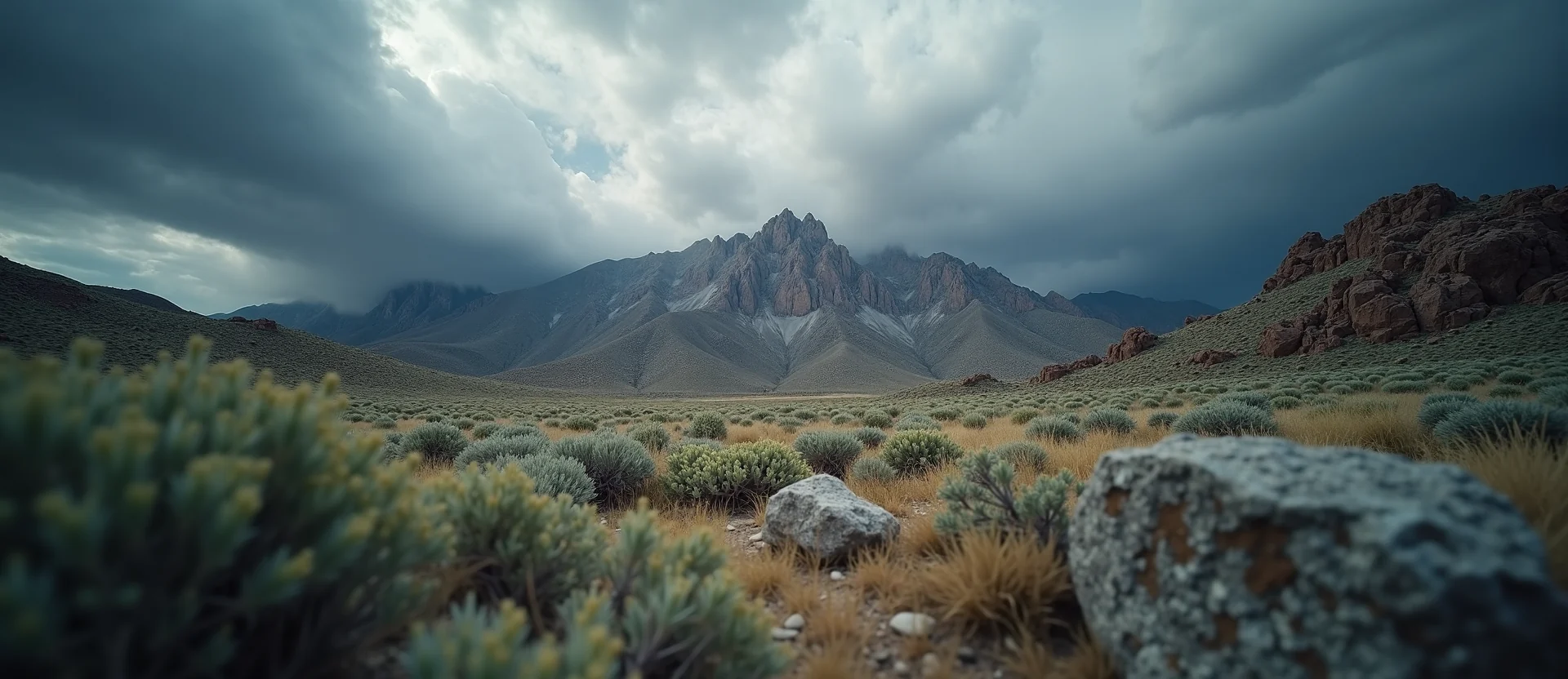 Symbolizing Identity/Local: A local Rabbitbrush Sierra Nevada skyline. - AI Generated