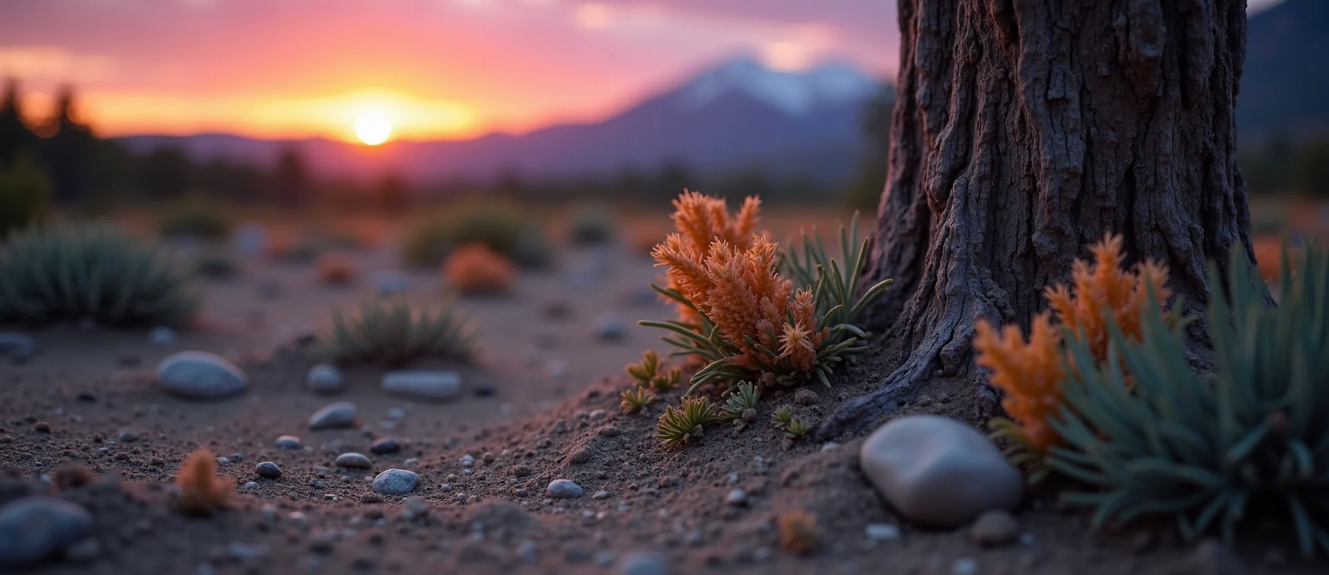 Symbolizing Growth/Resilience: A local Indian Paintbrush sturdy weathered tree trunk. - AI Generated