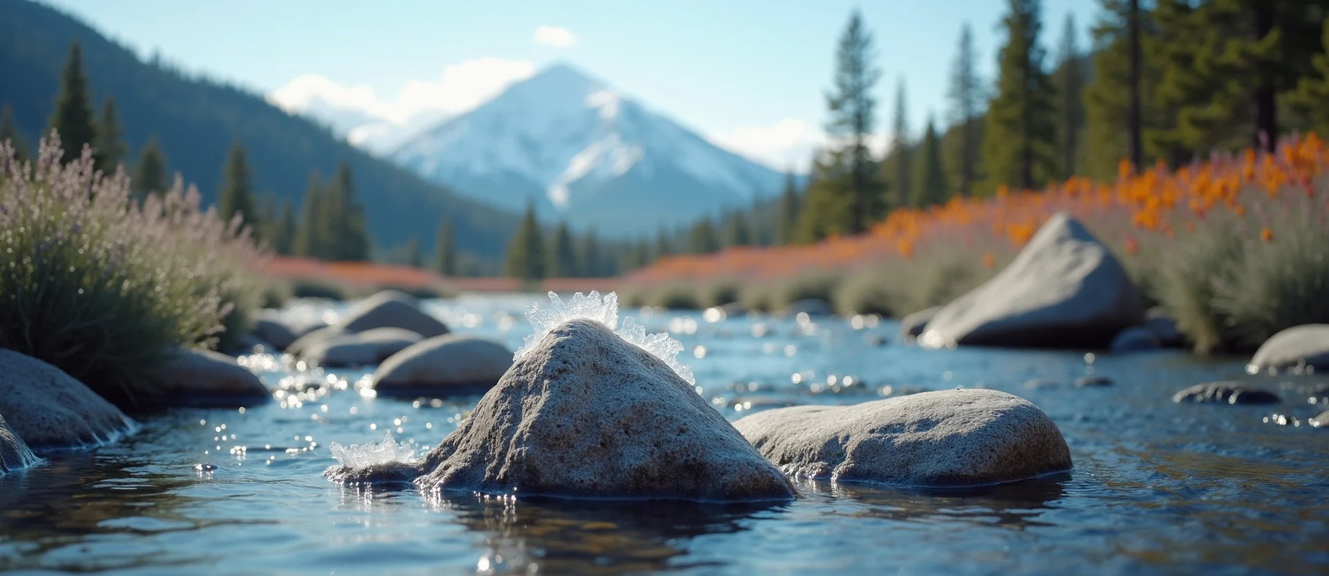 Symbolizing Flow/Cleansing: A local Indian Paintbrush smooth Truckee river stones. - AI Generated