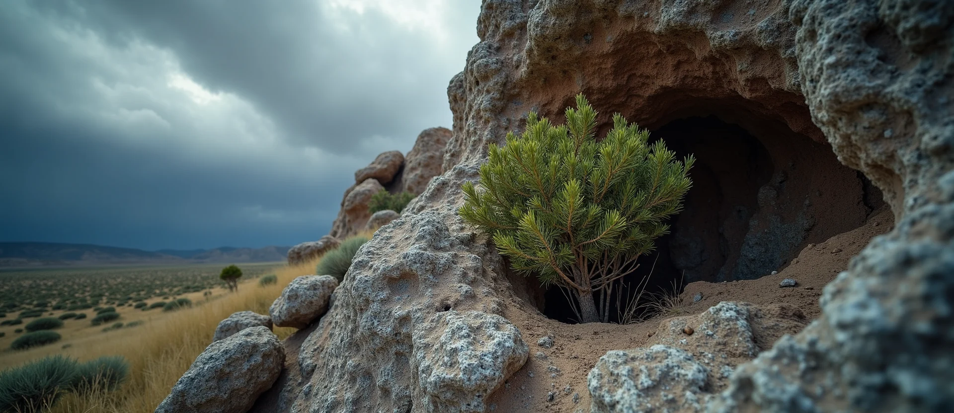 Symbolizing Growth/Resilience: A local Manzanita tree growing out of a rock cleft. - AI Generated