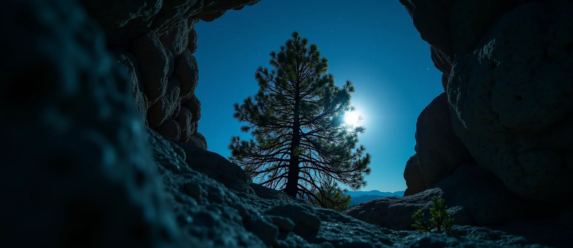 Symbolizing Growth/Resilience: A local Ponderosa Pine tree growing out of a rock cleft. - AI Generated
