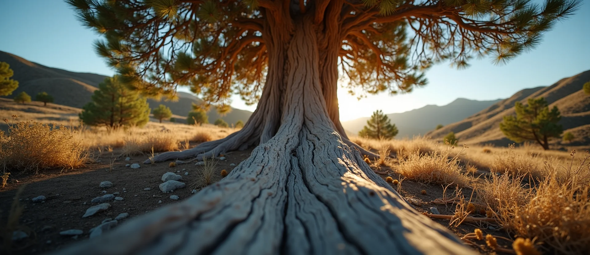 Symbolizing Growth/Resilience: A local Mountain Mahogany sturdy weathered tree trunk. - AI Generated