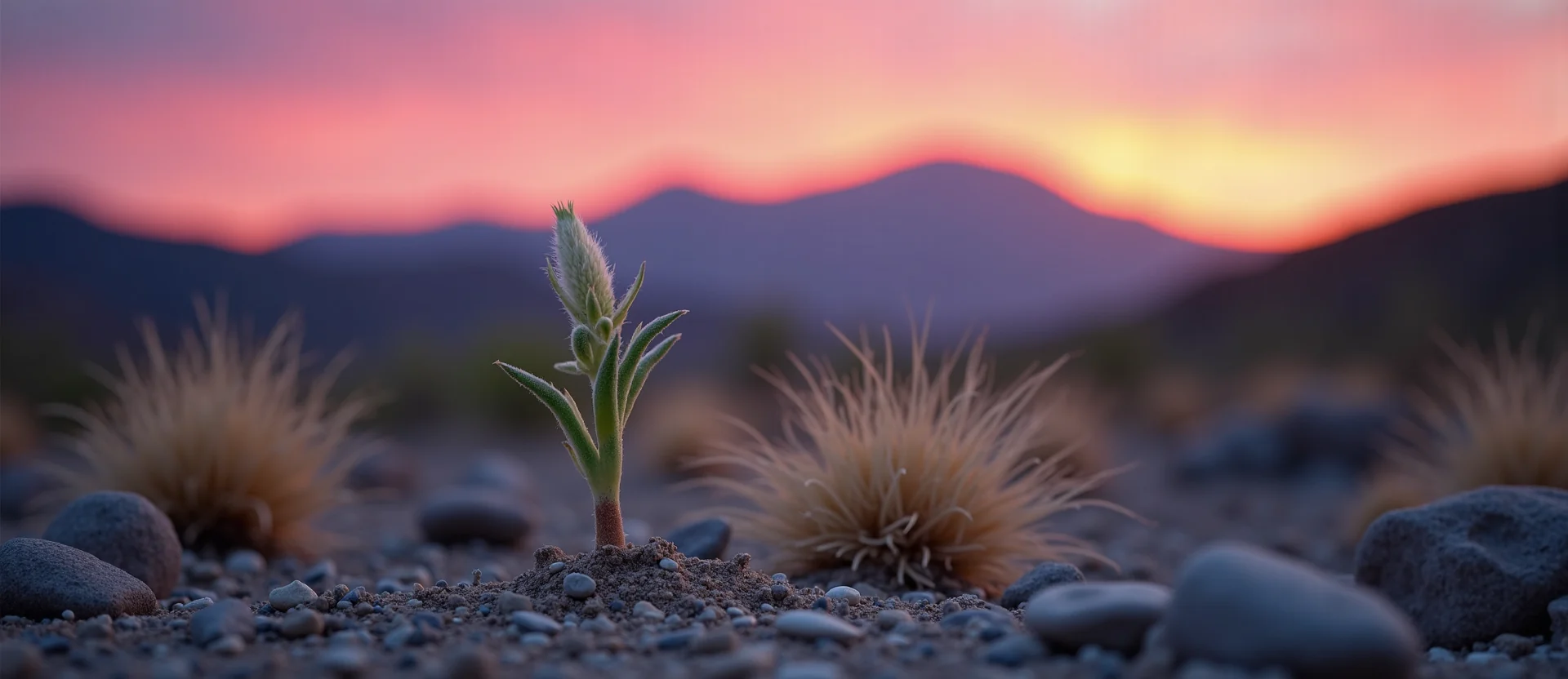 Symbolizing Seed/New Beginning: A local Desert Peach sprouting sagebrush seedling. - AI Generated