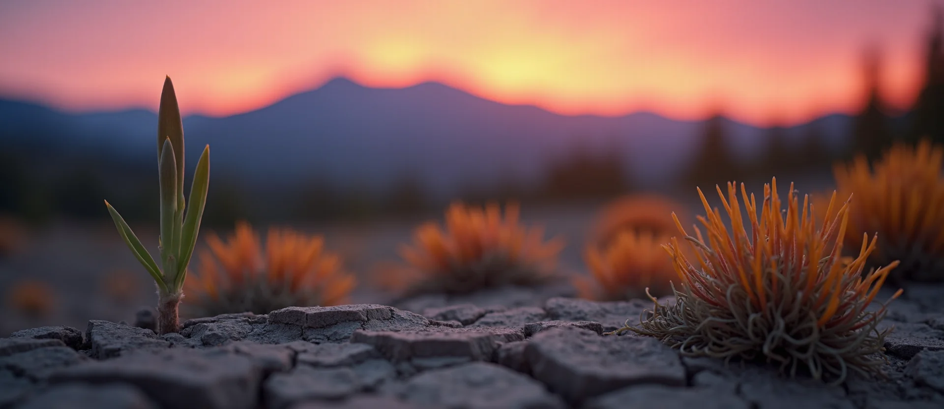 Symbolizing Seed/New Beginning: A local Indian Paintbrush shoot emerging from cracked soil. - AI Generated