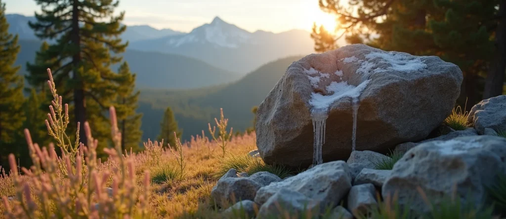 Symbolizing Stability/Peak: A local Indian Paintbrush unshakable boulder. - AI Generated