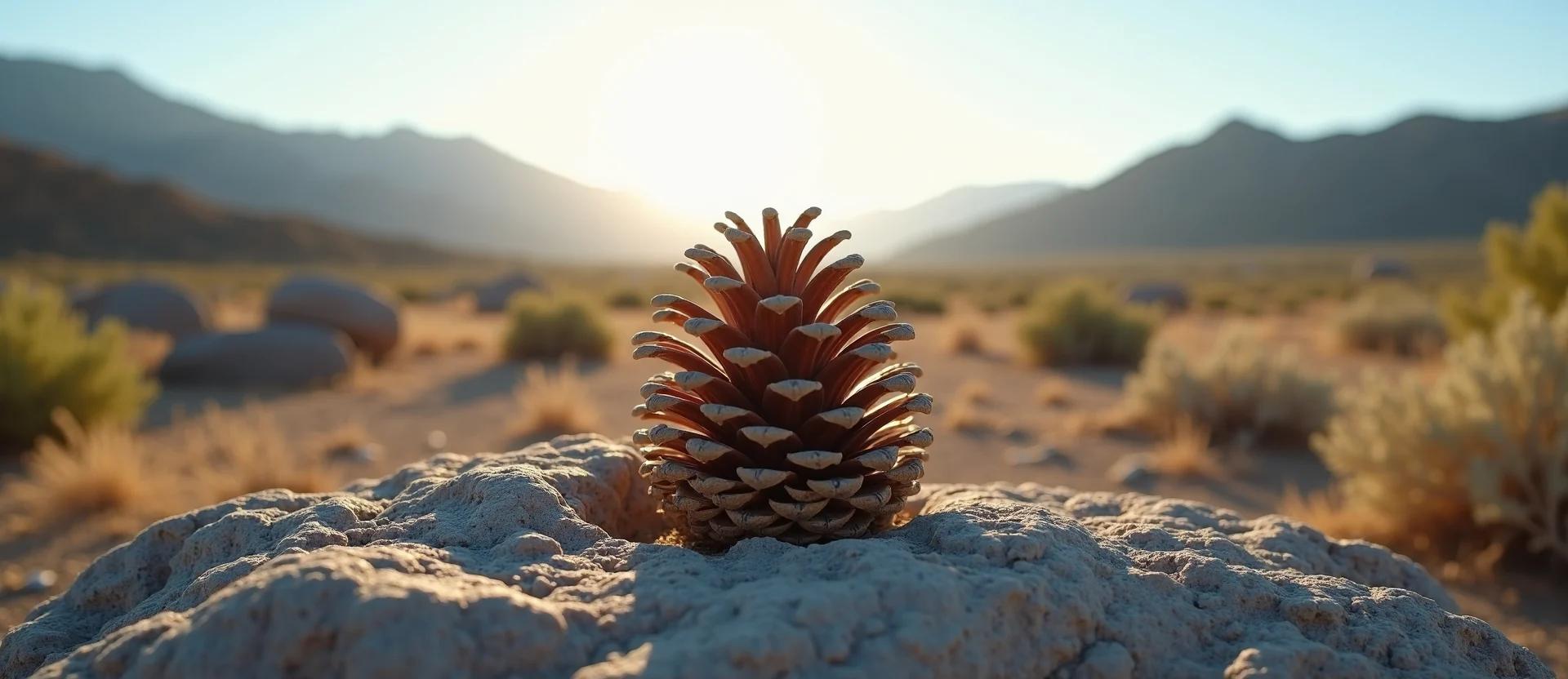 Symbolizing Seed/New Beginning: A local Desert Peach opening pine cone. - AI Generated