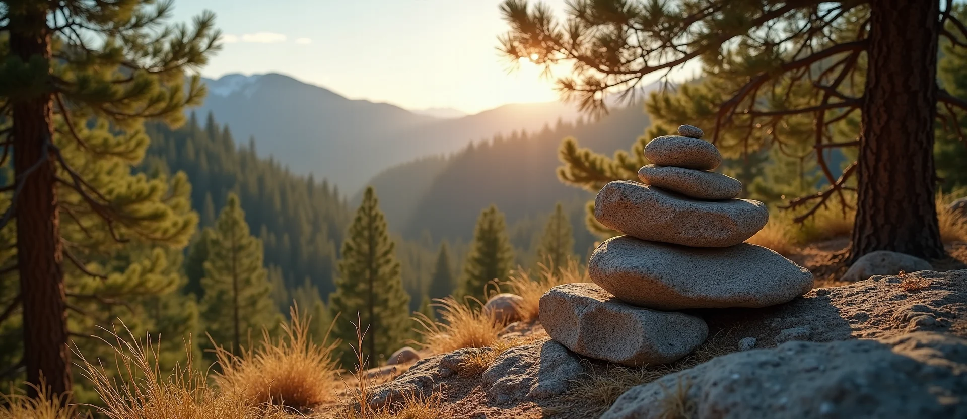 Symbolizing Stability/Peak: A local Ponderosa Pine ancient rock cairn. - AI Generated