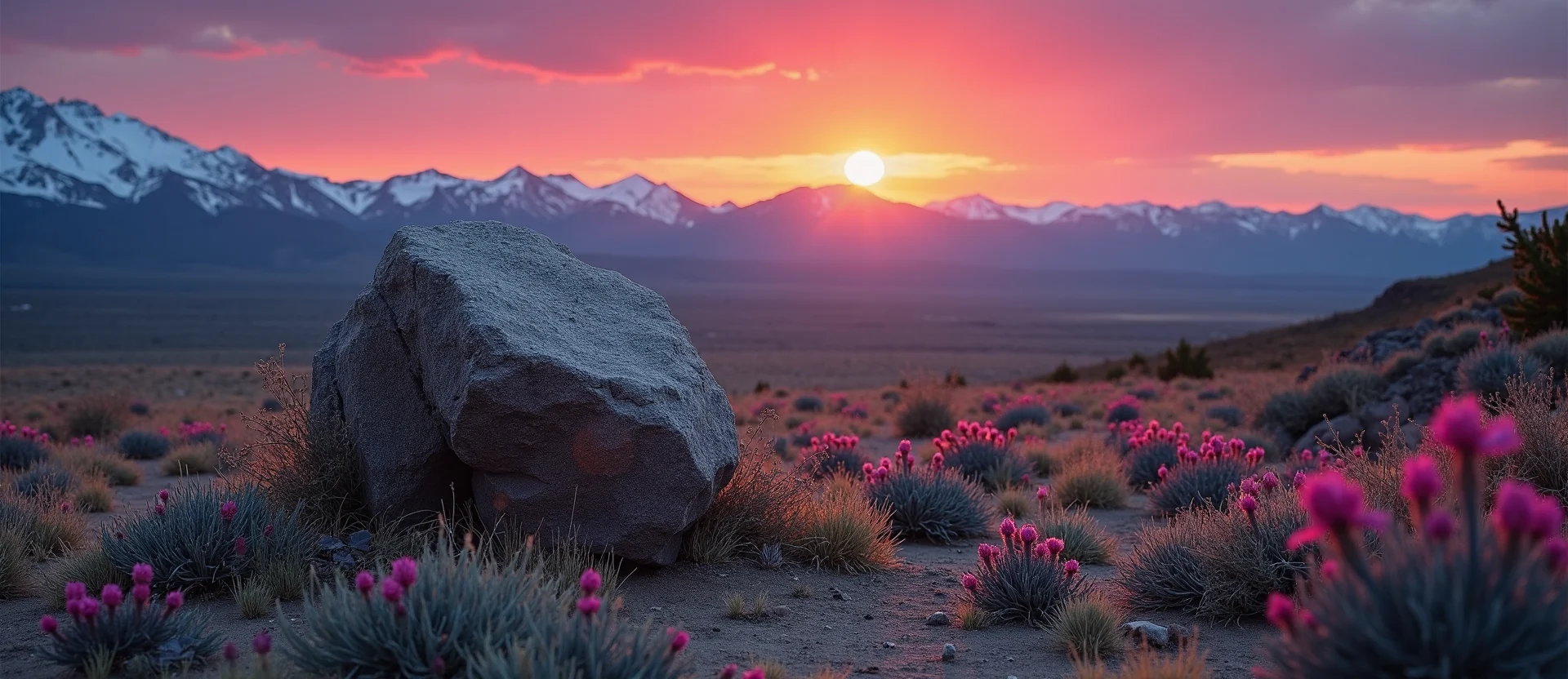 Symbolizing Stability/Peak: A local Indian Paintbrush unshakable boulder. - AI Generated