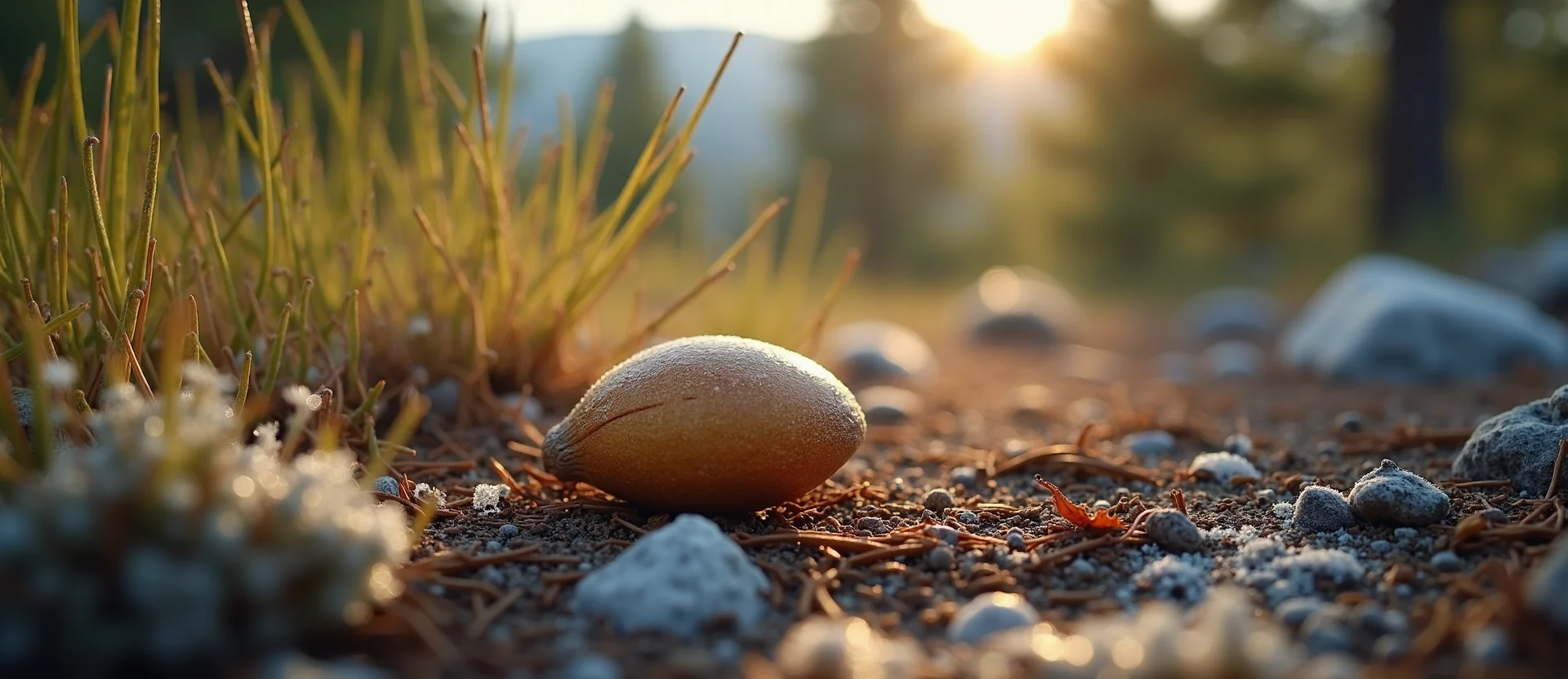 Symbolizing Seed/New Beginning: A local Sagebrush (Artemisia tridentata) single pine seed on dry earth. - AI Generated