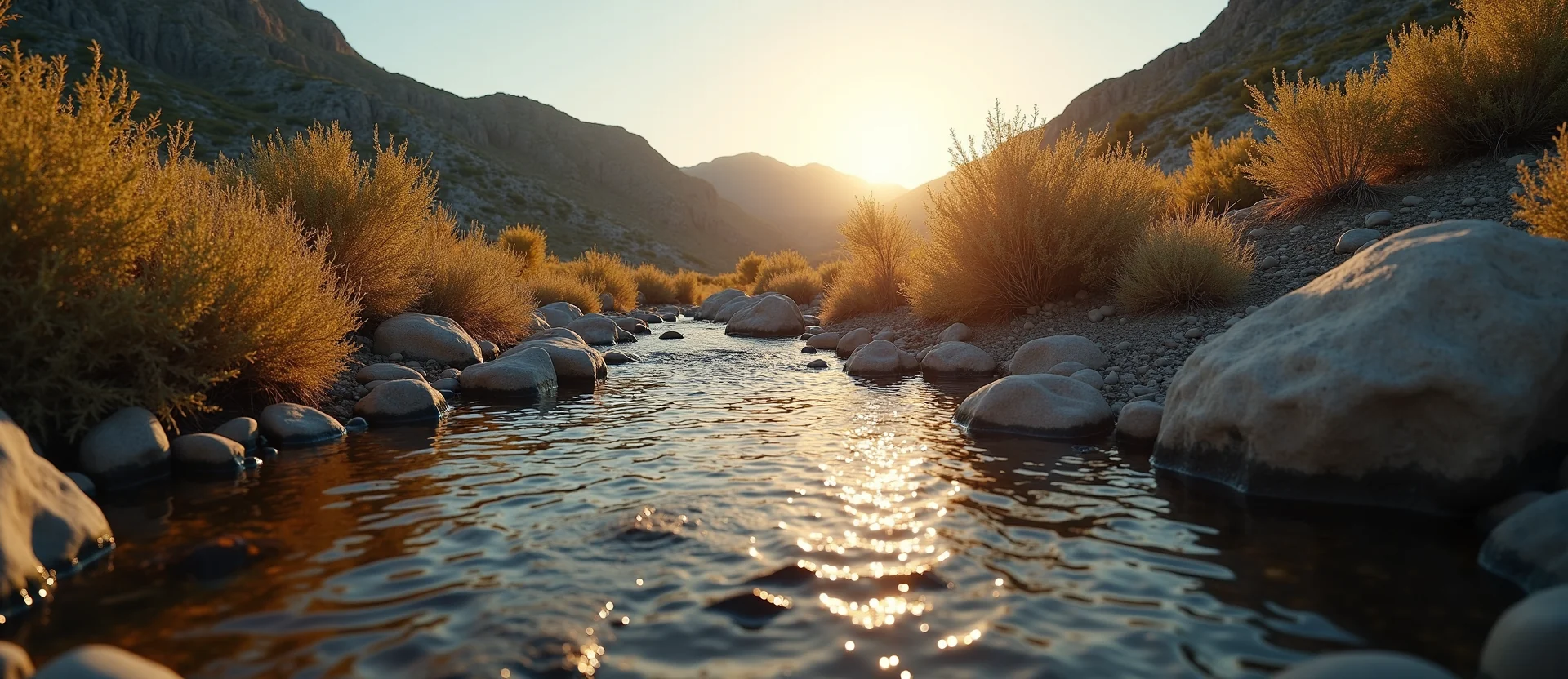 Symbolizing Flow/Cleansing: A local Sagebrush (Artemisia tridentata) clear cold snowmelt stream. - AI Generated