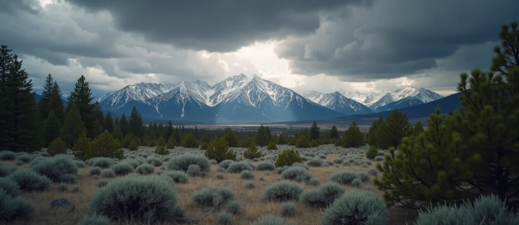 Symbolizing Identity/Local: A local Rabbitbrush Sierra Nevada skyline. - AI Generated