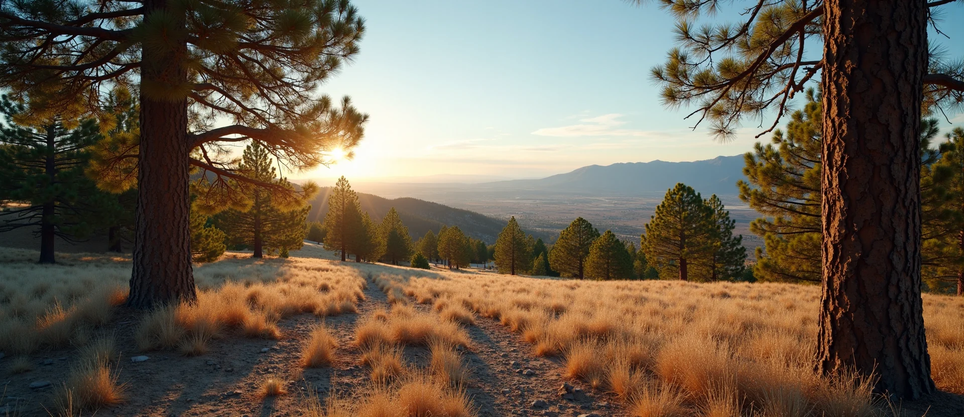 Symbolizing Stability/Peak: A local Ponderosa Pine distant Sierra horizon. - AI Generated