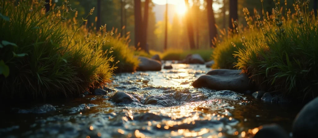 Symbolizing Flow/Cleansing: A local Quaking Aspen clear cold snowmelt stream. - AI Generated