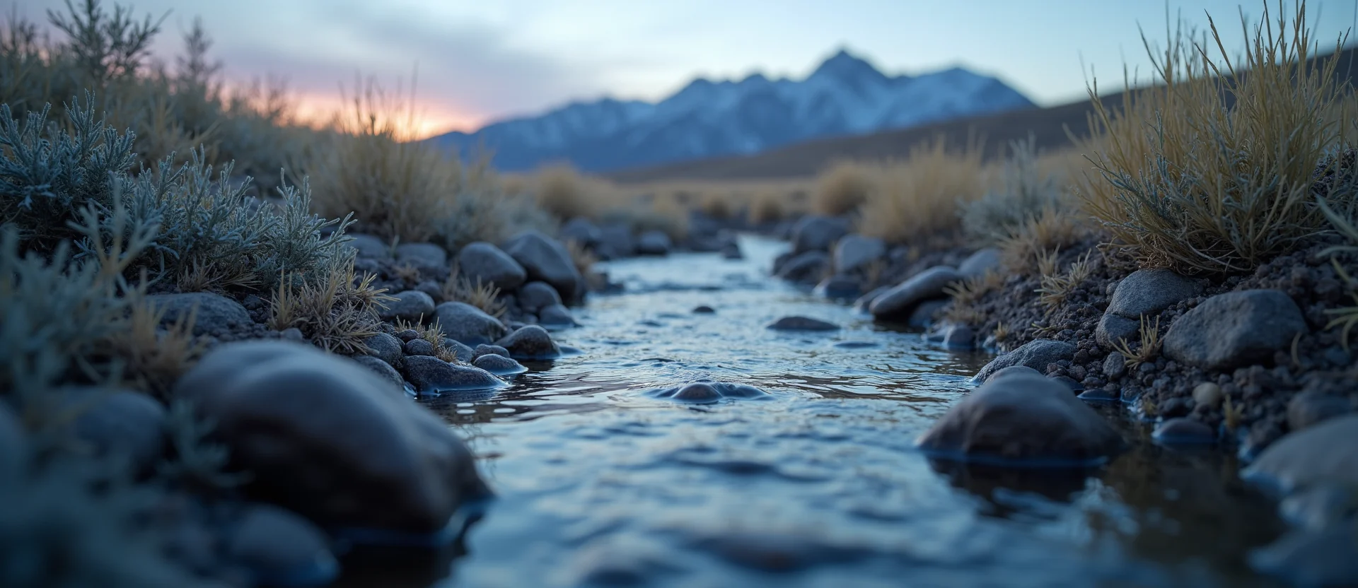 Symbolizing Flow/Cleansing: A local Rabbitbrush clear cold snowmelt stream. - AI Generated