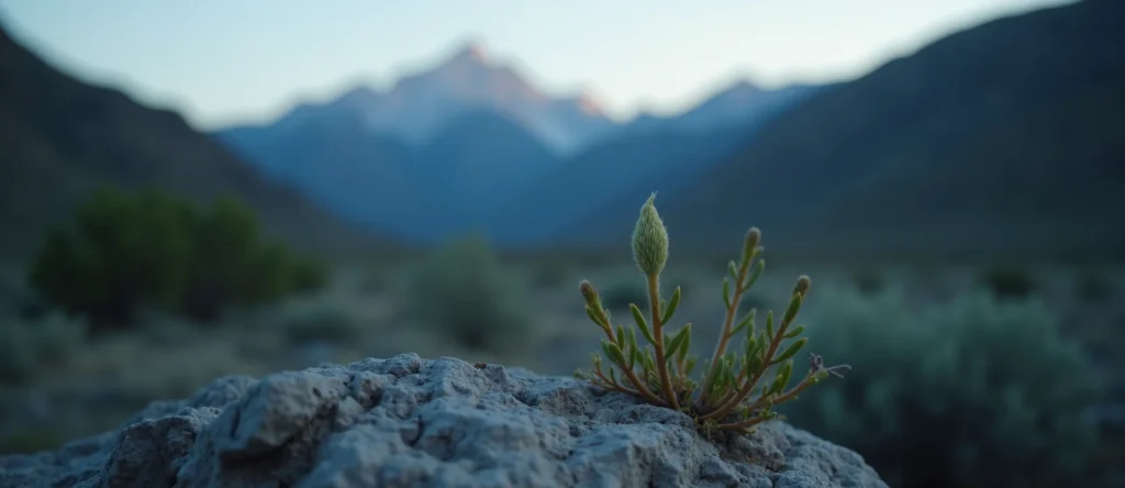 Symbolizing Seed/New Beginning: A local Rabbitbrush new green bud on a branch. - AI Generated