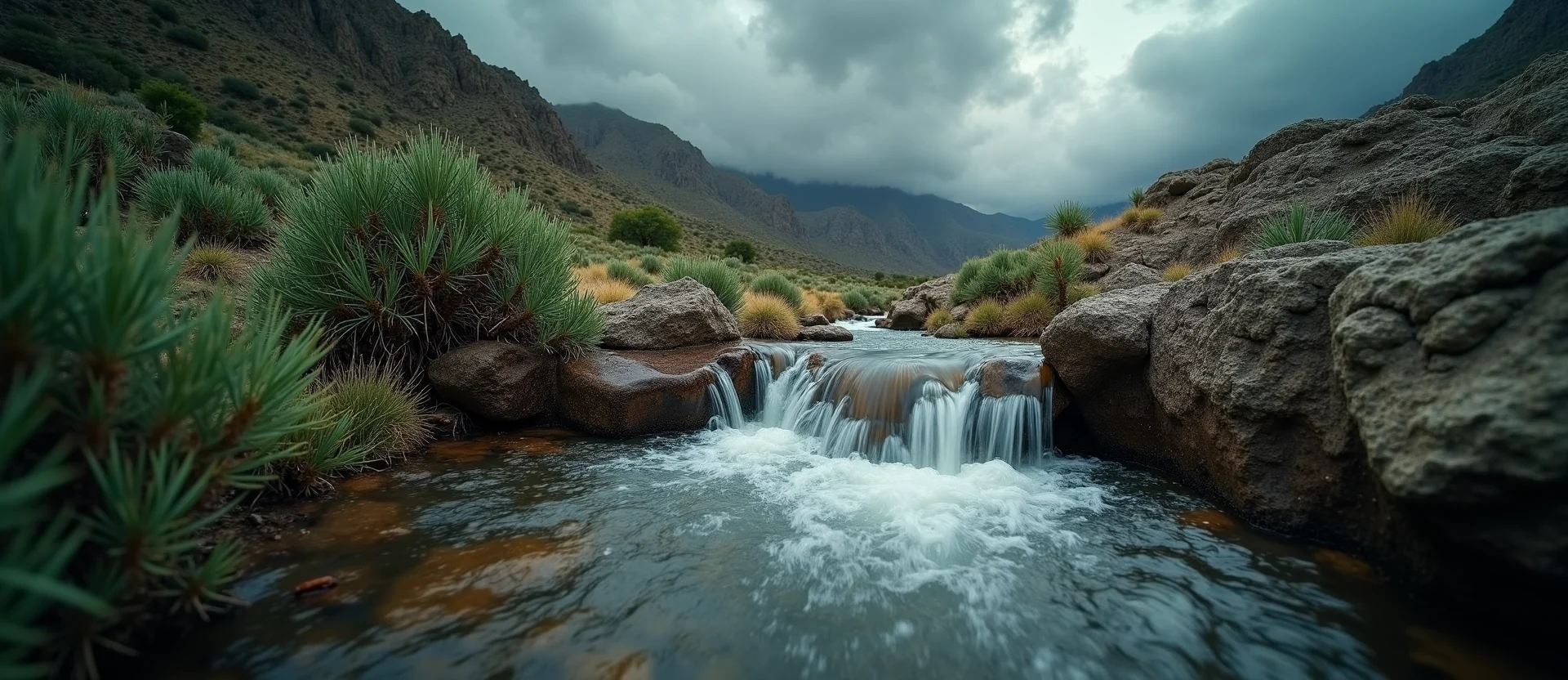 Symbolizing Flow/Cleansing: A local Desert Peach hidden small waterfall. - AI Generated